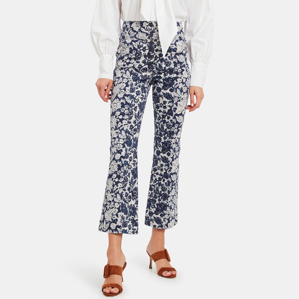Ulla Johnson Ellis Floral Patchwork Jeans Kick Flare